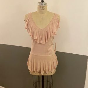 Silk Knit Top w/ Beaded Straps and Ruffle Details